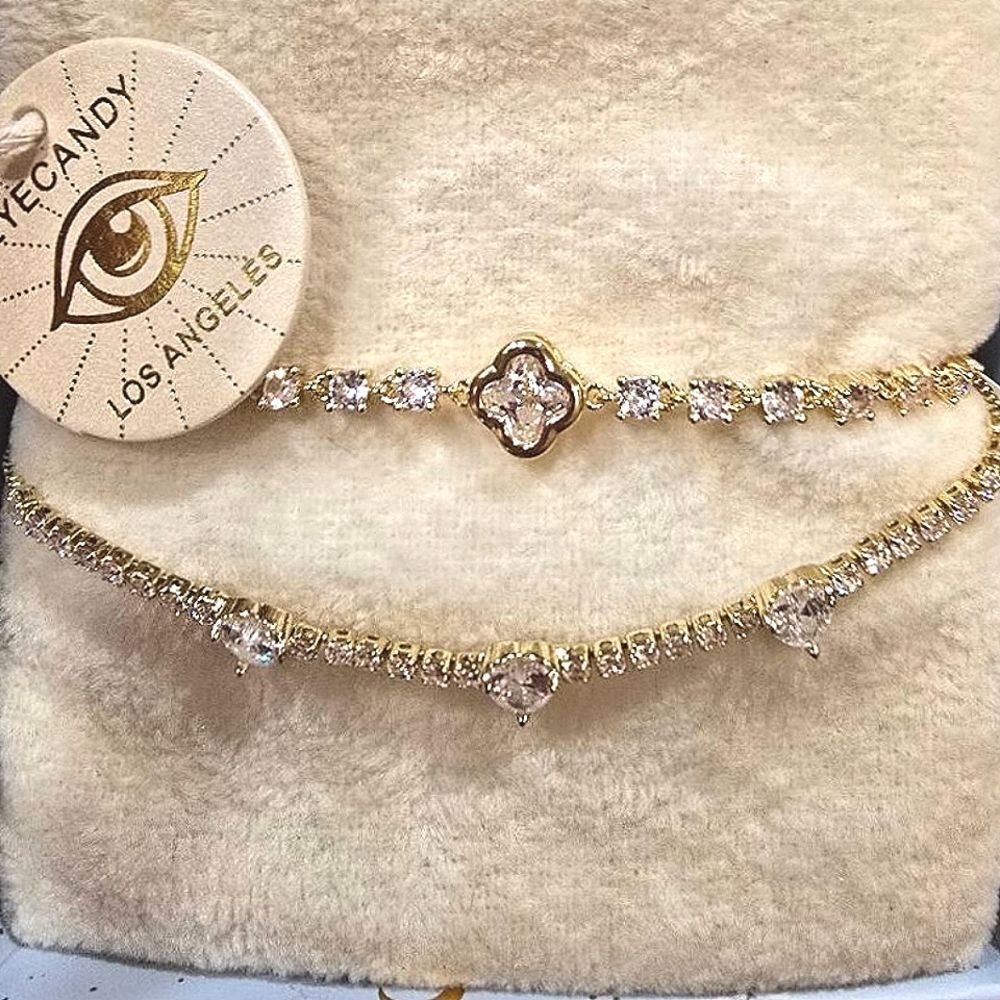 Eye Candy Rhinestone Heart Minimalist Bracelet Set